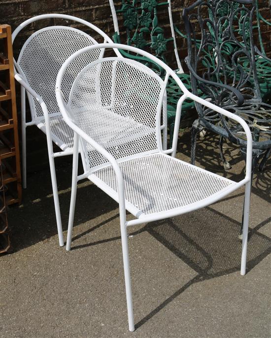 Pair painted metal garden chairs